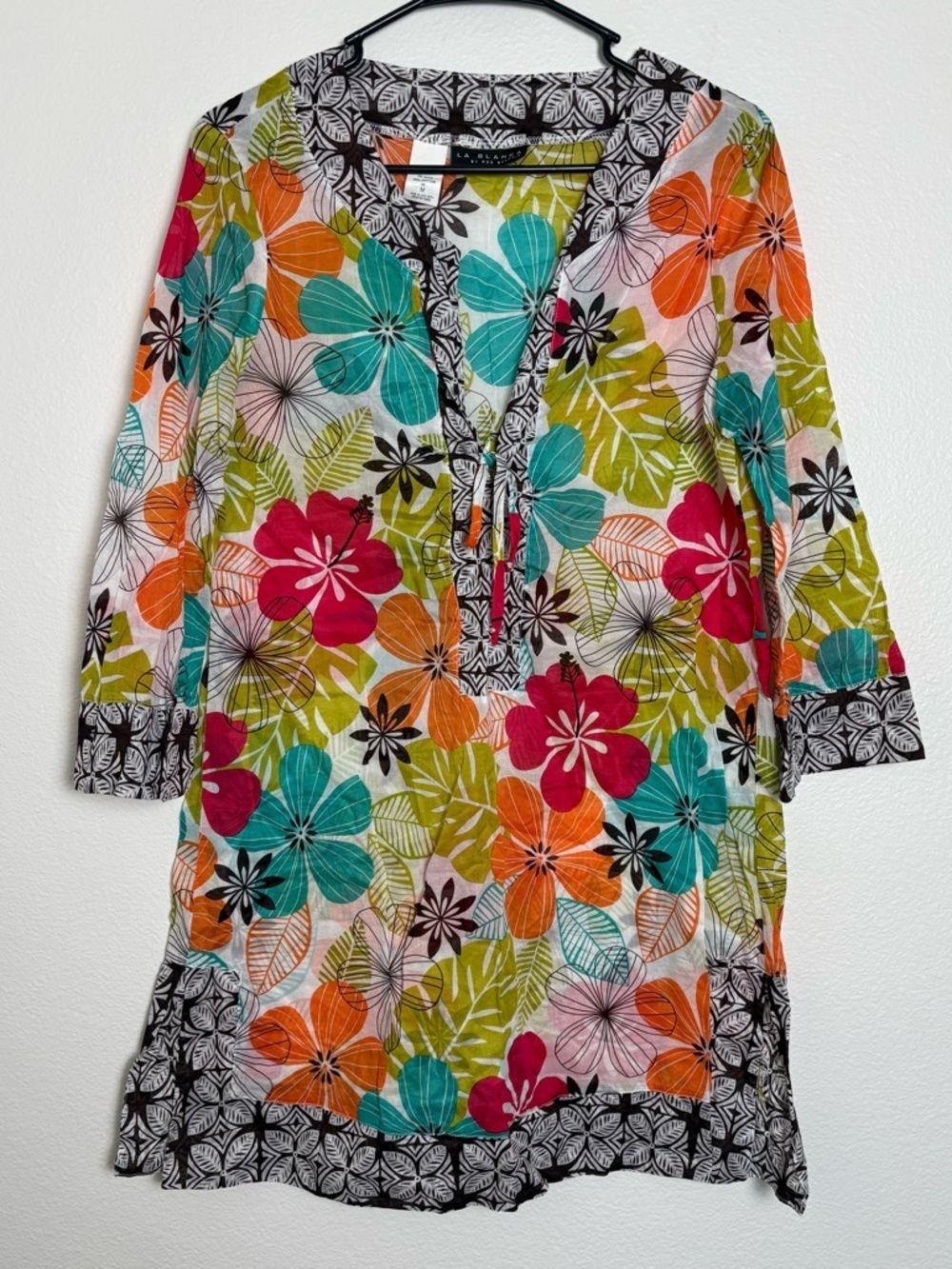 La Blanca by Rod Beattie Multicolor Floral Tunic Size Medium USA Made